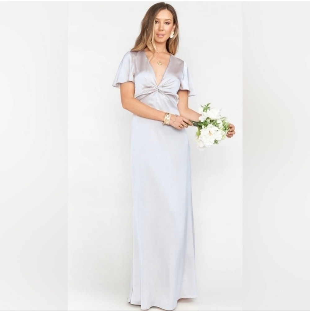 Show me your MUMU Rome Twist Bridesmaid Gown Silver Blue